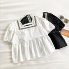 Color-block Trim Square-neck Short-sleeve Top