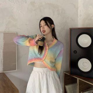 Gradient Cropped Cardigan Cardigan - Purple & Pink & Yellow - One Size
