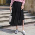 Mesh Midi A-line Skirt Black - One Size
