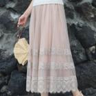 Lace-trim Maxi Tulle Skirt