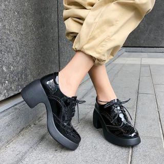 Platform Block Heel Lace Up Shoes