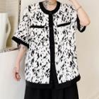 Elbow-sleeve Print Button-up Top