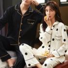 Couple Matching Loungewear Set : Contrast Trim Long-sleeve Lettering Shirt + Pants