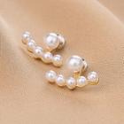 Faux Pearl Stud Earring 1 Pair - Qr72 - Gold & White - One Size