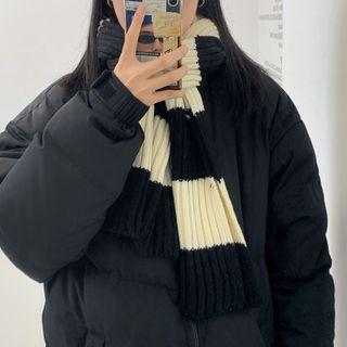 Two-tone Knit Scarf Black & White - One Size