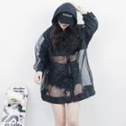 Sheer Hooded Zip-up Oversized Jacket