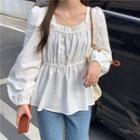 Frill Trim Square Neck Long Sleeve Top