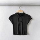 Cut-out Short-sleeve Cropped Qipao Top Black - One Size