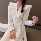 Long-sleeve Ruffle Trim Bow-accent Dress