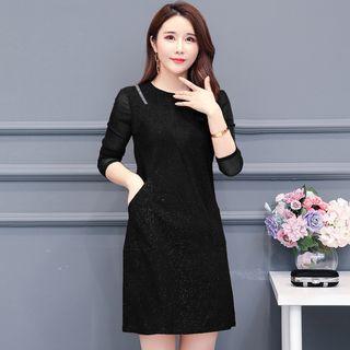 Long-sleeve Mock Two-piece Glitter Mini A-line Dress