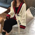 Strap-trim Color-block Cardigan Ivory - One Size