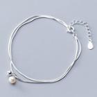 925 Sterling Silver Faux Pearl Layered Bracelet Silver - One Size