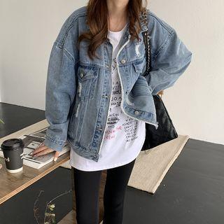 Distressed Denim Jacket Denim Blue - One Size