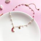 Faux Pearl Moon & Star Pendant Choker 1 Piece - Necklace - Pink & Gold - One Size