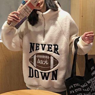 Lettering Half Zip Pullover As Shown In Figure - One Size