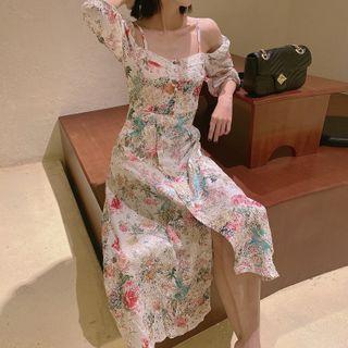 Off-shoulder Embroidered Floral Dress
