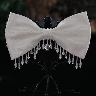 Bow Fabric Faux Crystal Hair Clip White - One Size