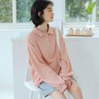 Buttoned Placket Sweatshirt Pink - One Size