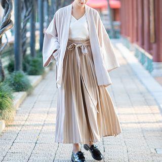 Open-front Jacket/ Hanfu Top/ Stripe Wide-leg Pants