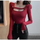 Long-sleeve Cutout Front Knit Top