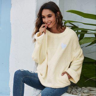 Heart Embroidered Fluffy Sweatshirt