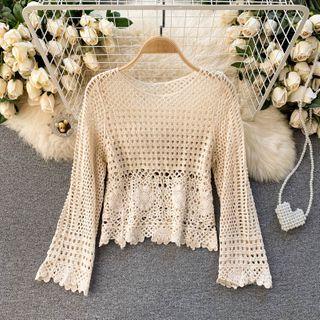 Long-sleeve Eyelet Knit Top