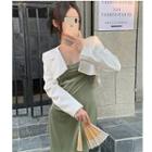 Single-button Cropped Jacket / Spaghetti Strap Sheath Dress