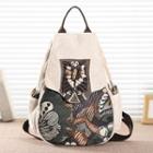 Flower Print Woven Applique Canvas Crossbody Bag Khaki - One Size