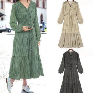 V-neck Tiered Midi A-line Dress