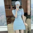 Puff-sleeve Pointelle Slim Fit Polo Shirt Dress
