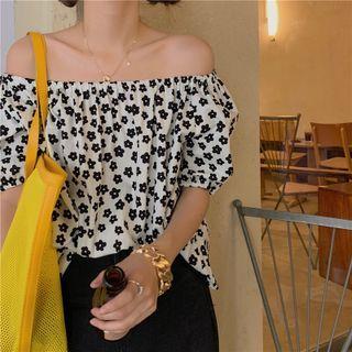 Short-sleeve Off-shoulder Print Top