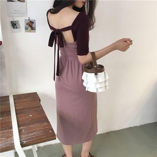 Tie-back Mock Two-piece Midi Dress