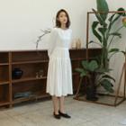 Drawstring-waist Pleated Midi Dress White - One Size