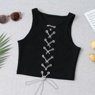 Chained Lace-up Crop Tank Top