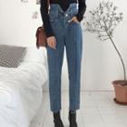 High-waist Seam Front Washed Jeans