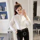 Crochet Lace Insert Stand Collar Shirt