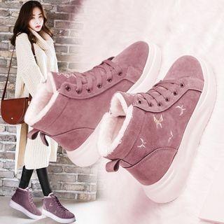 Bird Embroidered Lace-up Short Boots