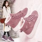 Bird Embroidered Lace-up Short Boots