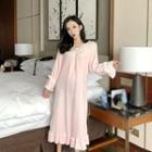Long-sleeve Lace Trim Midi Sleep Dress