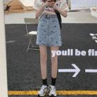 High-waist Heart Embroidered A-line Denim Mini Skirt