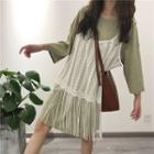Set: Long-sleeve T-shirt Dress + Lace Strappy Dress