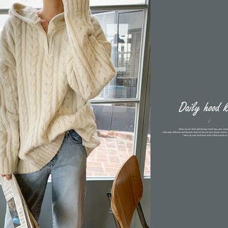 Drop-shoulder Cable Knit Hoodie