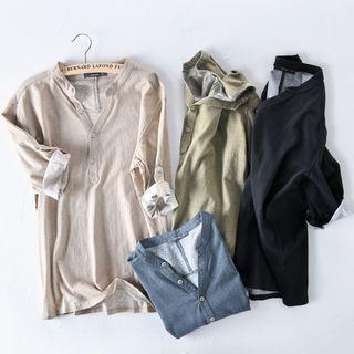 Elbow-sleeve Henley T-shirt