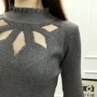 Mock-neck Cutout Knit Pullover