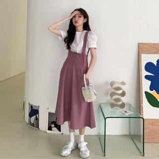 Balloon-sleeve T-shirt / Midi Jumper Skirt