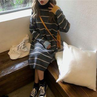 Striped Turtleneck Midi Sweater Dress