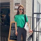 Puff-sleeve Vivid Color Knit Top