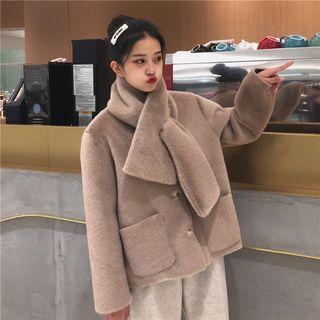 Furry Knit Jacket With Scarf