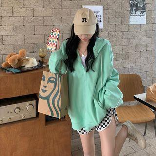 Long Sleeve Contrast Line Hooded Jacket Mint Green - One Size