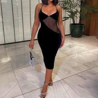 Halter-neck Mesh Bodycon Dress